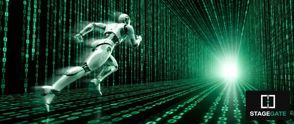 Robot running through a stream of data